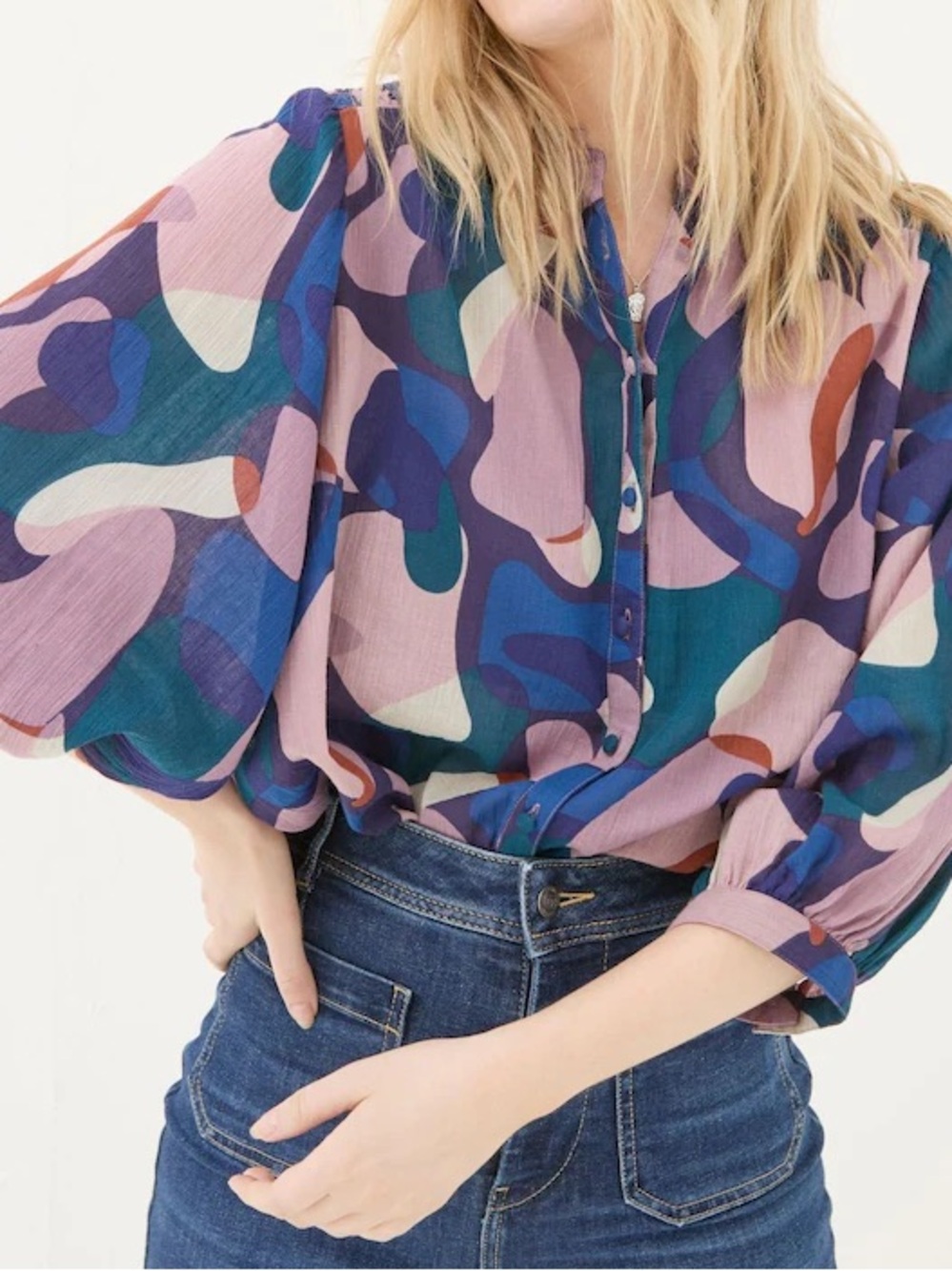 FatFace Evelyn Black Painted Abstract Blouse L